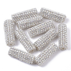 Perline di plastica, con strass di cristallo e perline, colonna, chiaro, 31x10mm, Foro: 2 mm