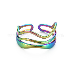 Цвет радуги 304 кольцо из нержавеющей стали с волнистой проволокой, открытое манжетное кольцо для женщин, размер США 9 1/2 (19.3 мм)