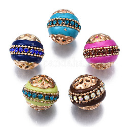 Perles Indonésiennes manuelles, avec les accessoires en alliage, ronde, or clair, couleur mixte, 16~17x16~16.5mm, Trou: 1.8mm