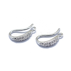 Brass Micro Pave Cubic Zirconia Earring Hooks, with Horizontal Loop, Clear, Platinum, 13.5x8x2mm, Hole: 1mm, 20 Gauge, Pin: 0.8mm