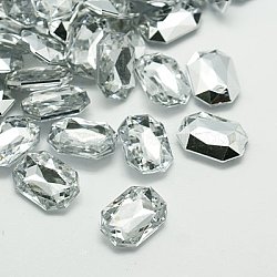 Imitation Taiwan Acrylic Rhinestone Cabochons, Pointed Back & Faceted, Rectangle Octagon, Clear, 30x20x8mm
