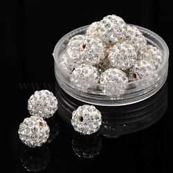 Perles de boule pavé disco , Perles de strass en argile polymère, ronde, cristal, pp15 (2.1~2.2mm), 10mm, Trou: 1.5mm