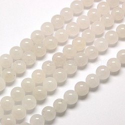 Natürliche Malaysia Jadeperle Stränge, gefärbt, runde Perlen, weiß, 8 mm, Bohrung: 1 mm, ca. 48 Stk. / Strang, 15 Zoll