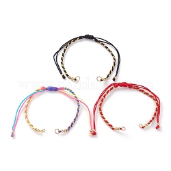 Adjustable Nylon Braided Cord Bracelet Making, with Metallic Cord, Brass Beads & 304 Stainless Steel Jump Rings, Golden, Mixed Color, 5-7/8~11 inch(15~28cm)