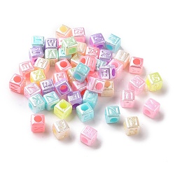 Perles acryliques de perles d'imitation, cube avec la lettre, couleur mixte, 6x6x6mm, Trou: 3.3mm, environ 3571 pcs/500 g