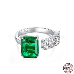 Прямоугольное открытое кольцо-манжета из кубического циркония, 925 кольцо из стерлингового серебра с настоящим платиновым покрытием, родиевым покрытием и штампом s925, зелёные, 2.1~5 мм, размер США 7 (17.3 мм)