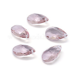 Colgantes de cristal facetado, lágrima, rosa, 15x9.5x5.5mm, agujero: 1 mm
