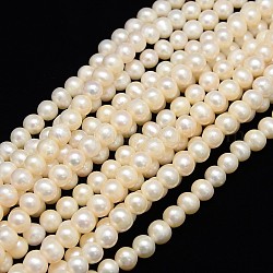 Natural Cultured Freshwater Pearl Beads Strands, Potato, Creamy White, 7~8mm, Hole: 0.8mm, about 46~47pcs/strand, 13.77 inch~14.17 inch