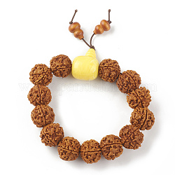 Braccialetto di perle di mala, Bracciale elasticizzato rotondo con perline rudraksha naturale da donna, con perline di plastica, giallo champagne, diametro interno: 2-3/8 pollice (6 cm)