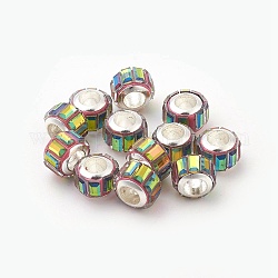 Glasperlen europäischen, Großloch perlen, mit Aluminiumkerne, Kolumne, silberfarben plattiert, Farbig, 10x7 mm, Bohrung: 4.7~5 mm
