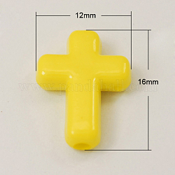 Perles acryliques opaques, croix, jaune, 16x12x4.5mm, environ 1230 pcs/500 g