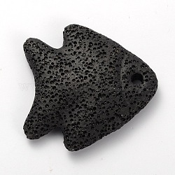 Synthetic Lava Rock Big Fish Pendants, Dyed, Black, 54x52x12mm, Hole: 4mm