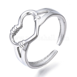 304 anneau de manchette ouvert coeur en acier inoxydable, anneau épais creux pour les femmes, couleur inoxydable, nous taille 7 3/4 (17.9mm)