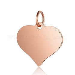 201 charms di tag in bianco in acciaio inossidabile, lucidatura manuale, cuore, oro roso, 14x15x1mm, Foro: 3.5 mm