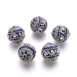 Manuell Indonesiene Perlen, mit Legierungszubehör und Eisenkette, Runde, Antik Silber Farbe, dunkelblau, 20x19.5 mm, Bohrung: 2 mm
