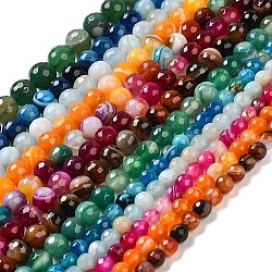 Natural Striped Agate/Banded Agate Beads Strands, Dyed & Heated, Faceted Round, Mixed Color, 6mm, Hole: 1mm, about 57pcs/strand, 14.09~14.57''(35.8~37cm)