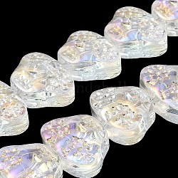 Transparentes perles de verre de galvanoplastie brins, arc-en-ciel plaqué, tête crâne, clair, 13x10x6mm, Trou: 1mm, Environ 65 pcs/chapelet, 25.59'' (65 cm)