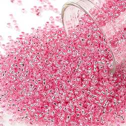 TOHO Round Seed Beads, Japanese Seed Beads, (38) Silver Lined Pink, 15/0, 1.5mm, Hole: 0.7mm, about 3000pcs/bottle, 10g/bottle