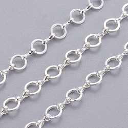 Brass Handmade Chains Mother-Son Chains, Silver Color, Mother Link: 6mm in diameter, 1mm thick, Son Link: 1mm wide, 5.5mm long, 2.5mm thick