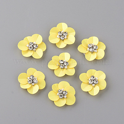 Accessori di ornamento paillette fatti a mano, con strass e tessuti, fiore, giallo, 24~25x22~23x7mm