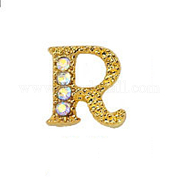 Cabujones de clavos con letras de diamantes de imitación de oro de aleación, alfabeto mayúscula 3d, para mujeres niñas diy hacer diseño de arte de uñas, letter.r, 8x8x2mm