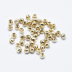Perles en laiton, Plaqué longue durée, sans nickel, facette, ronde, véritable 18k plaqué or, 2mm, Trou: 0.9mm