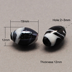 Handmade Lampwork Beads, Pearlized, Oval, Black, 19x12mm, Hole: 3mm