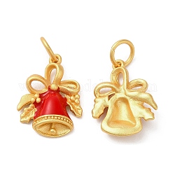 Стойки обшивки латунные подвески, с эмалью и кольцом для прыжков, долговечный, матовый золотой цвет, рождественский колокольчик, красные, 20x15x3.5 мм, отверстие : 5 мм