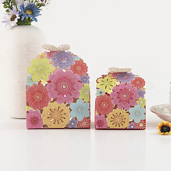 Boîte-cadeau en papier floral creux, boîte d'emballage de bonbons papillon fleur, rectangle, colorées, 6.5x7x8 cm