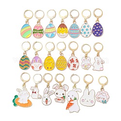 Easter Rabbit & Egg Alloy Enamel Pendant Decoration, with 304 Stainless Steel Leverback Findings, Mixed Color, 35~50mm, 21pcs/set