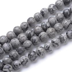 Chapelets de perles en pierre de carte/pierre picasso/picasso jasper naturelles , ronde, 10~11mm, Trou: 1mm, Environ 37~38 pcs/chapelet, 14.9~15.3 pouce
