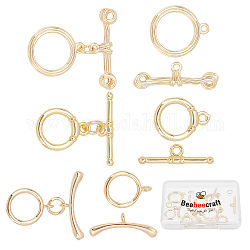 Beebeecraft 6 Sets 3 Style 18K Gold Plated Toggle Jewelry Clasps Connectors Round Ring Toggle T Bar Clasps Sets for Necklace, Bracelet, Earring Making