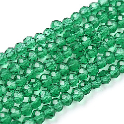 Abalorios de vidrio, facetados, rerondana plana, verde mar, 4x3mm, agujero: 0.4 mm, aproximamente 123~127 pcs / cadena, 16.5~16.9 pulgada (42~43 cm)