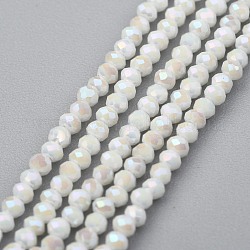Abalorios de vidrio electroplate hebras, color de ab chapado, facetados, ábaco, blanco, 2x1.5~1.6mm, agujero: 0.8 mm, aproximamente 235 unidades / cadena, 14.17 pulgada (36 cm)