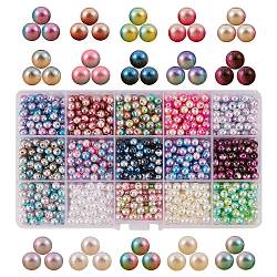 Perline acriliche 1200pz stile 15, perle di perle imitazione plastica abs abs, perle di perle a sirena sfumata, tondo, colore misto, 5.5~6x5~5.5mm, Foro: 1.5~2 mm, 80pcs / style