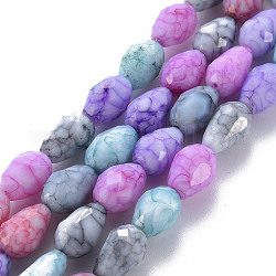 Mèches de perles de verre craquelé peintes au four opaque, larme, facette, couleur mixte, 10.5~12x8mm, Trou: 1.5mm, Environ 33~34 pcs/chapelet, 15.24 pouce ~ 15.59 pouces (38.7 cm ~ 39.6 cm)