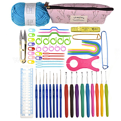 Conjuntos de herramientas de ganchillo de diy, incluyendo agujas de ganchillo de aluminio, marcador de puntada de bloqueo de plástico, cinta métrica, aguja, bolsa de almacenamiento, color mezclado, 13.5 cm
