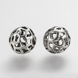 Messing filigranen Perlen, Runde, Antik Silber Farbe, 10 mm, Bohrung: 1~2 mm