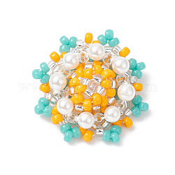 Cuentas de semillas de vidrio con patrón de telar, con perla de concha, flor colgante, oro, 21x21x8.5mm, agujero: 0.8 mm