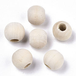 50pcs perles européennes non finies en bois naturel, perles de macramé, perles rondes en bois à gros trous pour la fabrication artisanale, blanc antique, 15x13mm, Trou: 6mm