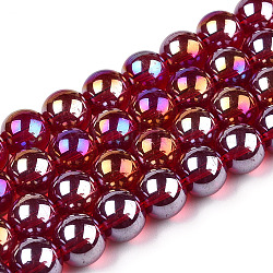 Chapelets de perles en verre transparent électrolytique, de couleur plaquée ab , ronde, firebrick, 9.5~10mm, Trou: 1.5mm, Environ 40~42 pcs/chapelet, 14.76~15.12 pouce (37.5~38.4 cm)