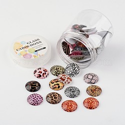 Glass Cabochons, Animal Skin Printed, Flatback Half Round/Dome, Mixed Color, 25x7mm, about 50pcs/box