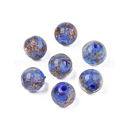 Perles vernissées de sable d'or manuelles , ronde, bleu royal, 9~10x9~10mm, Trou: 1.5mm