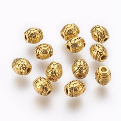 Tibetan Style Alloy Beads, Drum with Flower, Cadmium Free & Lead Free, Antique Golden, 6x6mm, Hole: 2mm