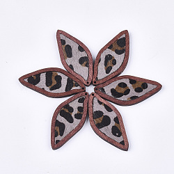 Grands pendentifs en cuir de vachette écologique, avec du bois teint, motif imprimé léopard, chardon, 50x23x4mm, Trou: 1.2mm