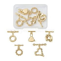 PandaHall Jewelry 10 Sets 5 Styles Brass Toggle Clasps, Nickel Free, Heart & Round Ring & Lock, Real 18K Gold Plated, 24.5~33mm, 2 sets/style