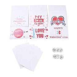 Rectangle Paper Greeting Cards, with Rectangle Envelope and Flat Round Self Adhesive Paper Stickers, Valentine's Day Wedding Birthday Invitation Card, Word, 198x149x0.3mm