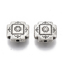 Tibetischer stil legierung perlen, cadmiumfrei und bleifrei, Kreuz, Antik Silber Farbe, 12x12x5 mm, Bohrung: 1.6 mm