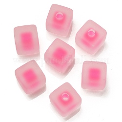 Perline europee in acrilico smerigliato, perline in perline, cubo, rosa intenso, 13.5x13.5x13.5mm, Foro: 4 mm