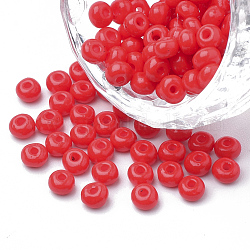 6/0 cuisson de peinture perles rocailles en verre , ronde, rouge, 4~4.5x3mm, Trou: 1~1.2mm, environ 4500 pcs / sachet , environ 450 g /sachet 